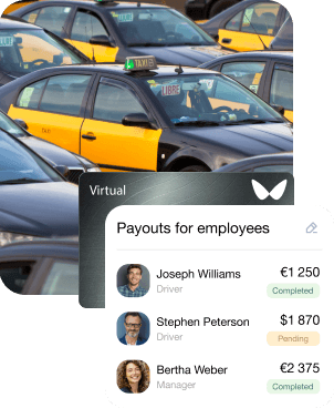 A photo with a taxi company, and an interface with payments to taxi drivers.