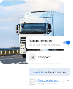 A photo of the truck and an interface with a reminder and a bill for shipping cargo on the truck.