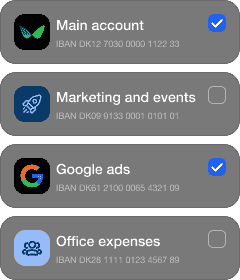 List of IBANs with logos & checkboxes