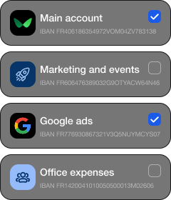 List of IBANs with logos & checkboxes