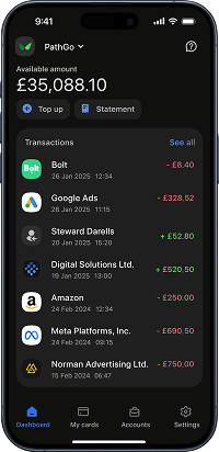 A smartphone with Wallester Business UI dashboard