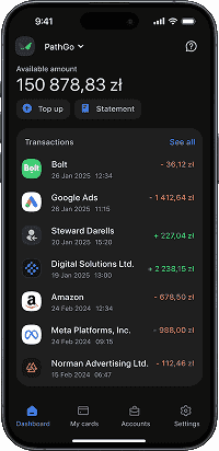 A smartphone with Wallester Business UI dashboard