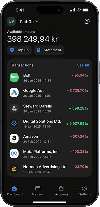 A smartphone with Wallester Business UI dashboard