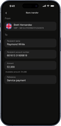Wallester Business phone UI with a list of accounts