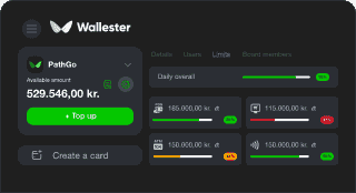 Wallester Business UI with customizing limits settings