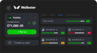 Wallester Business UI with customizing limits settings