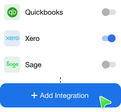 An interface for adding integrations with companies: Xero, Sage, Quickbooks