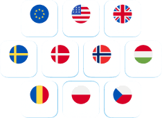 A grid of 10 cells with different currencies