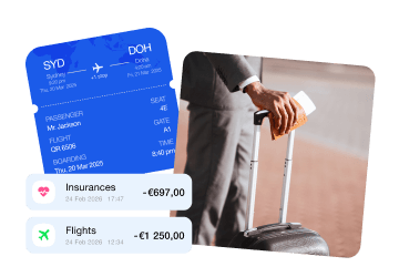 Passenger ticket for the plane and expenses for the flight and insurance