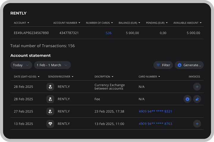 Bank app with dark interface